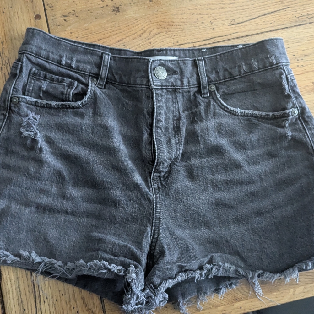 Loft Distressed Grayed Black Denim Shorts
